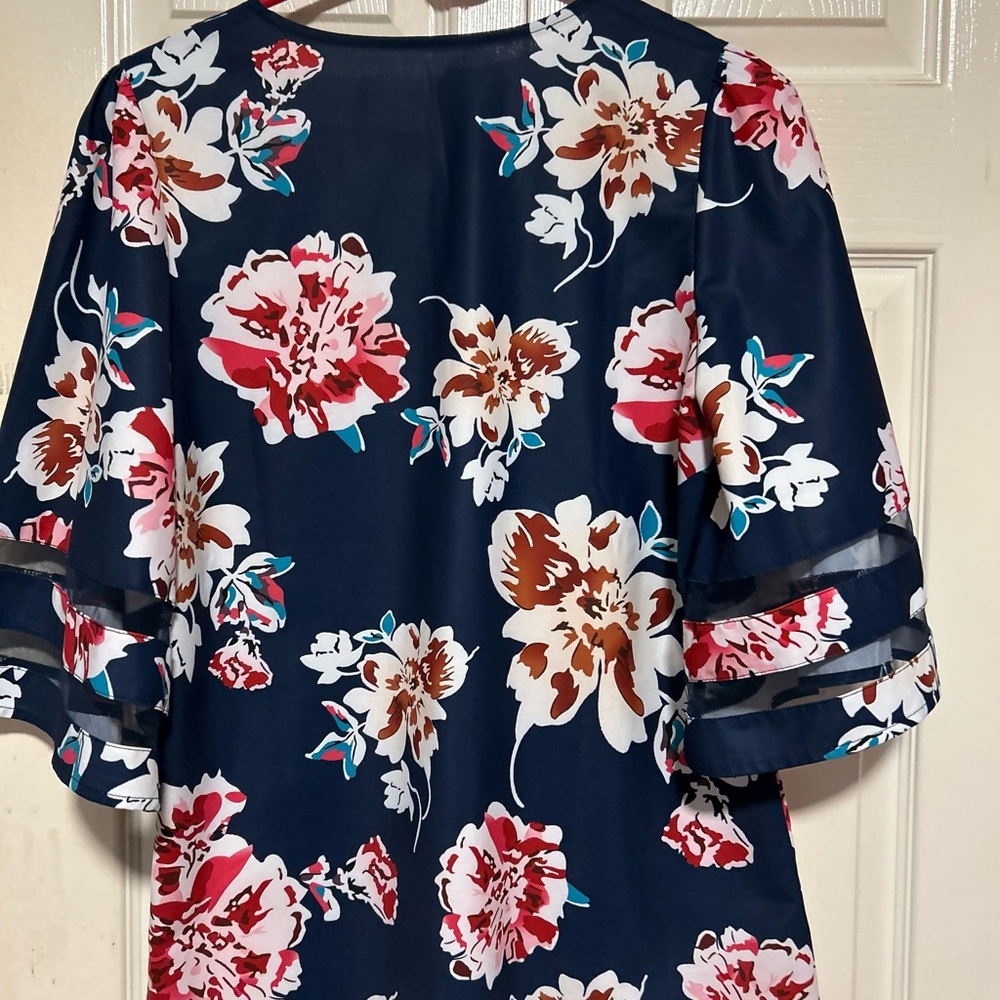 Floral Navy Blouse with Ruffle Sleeves